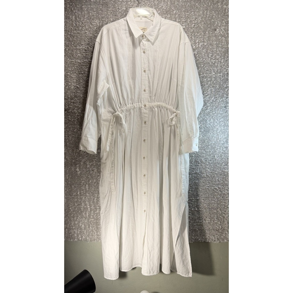 Universal Thread Size XXL White Cinch Waist Maxi Shirt Dress Long Sleeve Pockets